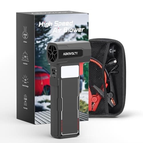 4-In-1 Car Dryer Air Blower - 3LB Thrust, Leaf Blowing Turbo Fan for Patio, Snow Cordless Turbo Jet Blower with 2000A Jump Starter, 15,000mAh Power Bank, LED Flashlight, Gift