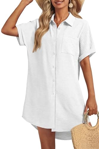 GKBK Women Swimsuit Coverup Shirt Dress Button Down Bathing Suit Cover Up Beachwear White S