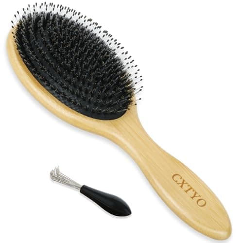 CXTYO Bamboo Hair Brush - Boar & Nylon Bristle Paddle Brush for Thick, Curly Hair - Anti Static Detangling, Reduces Hair Breakage