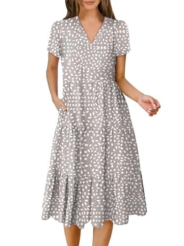 ANRABESS Women's Summer Casual Midi Dresses Short Sleeve V Neck Flowy Tiered 2026 Spring A-Line T Shirts Boho Beach Dress Polka Dot XX-Large