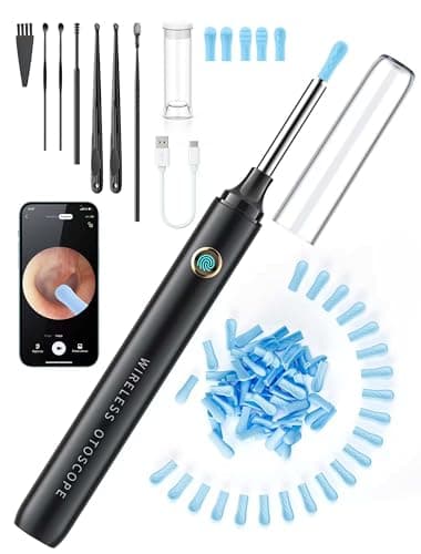 DEETOK Ear Wax Removal Tool Camera - Ear Cleaner with 1080P HD Camera, FSA HSA Store Eligible, Otoscope with Light, Earwax Removal Kit with 50 Replacement Tips for iPhone, iPad, Android Phones (Black)