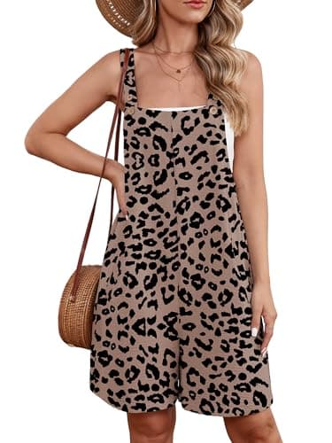 Heymoments Short Overalls Jumpsuits Rompers for Women Light Coffee Leopard XX-Large Casual Maternity Summer Comfy Ladies Loose Fit Dressy Wide Leg One Piece Sleeveless Grils Bib Baggy Pants