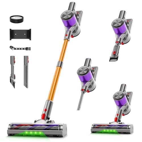 Clinkal Cordless Stick Vacuum Cleaner, 38Kpa Powerful Suction Vacuum Cleaner with LED Headlight, Detachable Battery, 8-in-1 Lightweight Handheld Vacuums for Pet Hair Carpet and Hardwood Floor, Purple