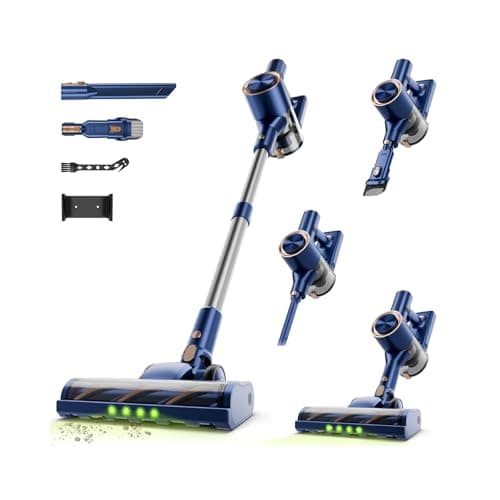 Shieal Cordless Stick Vacuum Cleaner - 45KPA Powerful Suction Vacuum with 45 Min Runtime, Detachable Battery, Anti-Tangle & 1.5L Dust Cup, 8 in 1 Vacuum Cleaner for Pet Hair, Carpet, HardFloor, Blue