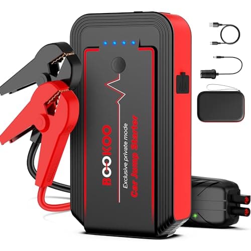 Jump Starter 4000A, BOOKOO Car Battery Jumper Starter Portable, 12V Jump Start Battery Pack up to 10.0L Gas or 8.0L Diesel Engine Jump Starter with Power Bank/QC3.0/Dual Output/LED Light (Red)