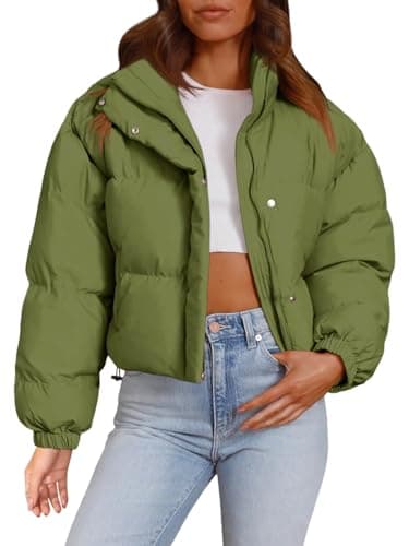 Imily Bela Womens Cropped Puffer Jackets Long Sleeve Stand Collar Coats Quilted Zipper Outerwear