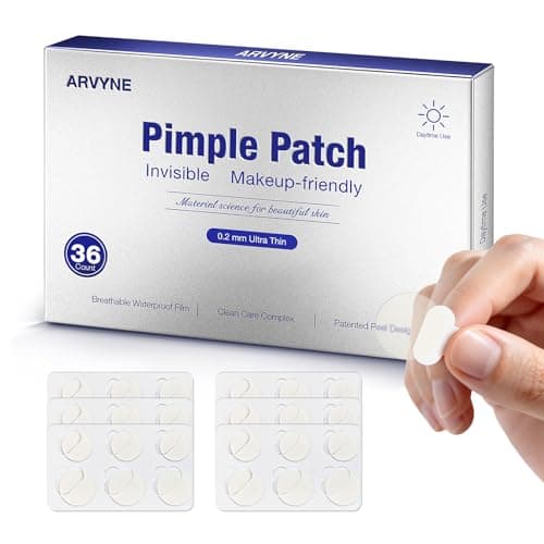arvyne Invisible Daytime Pimple Patch–Ultra-Thin 0.2 mm Matte Hydrocolloid Acne Patch for Face, Makeup-Friendly with Waterproof Film, Clean-Care Complex, Patented Easy-Peel Design, 36 Count (Daytime)