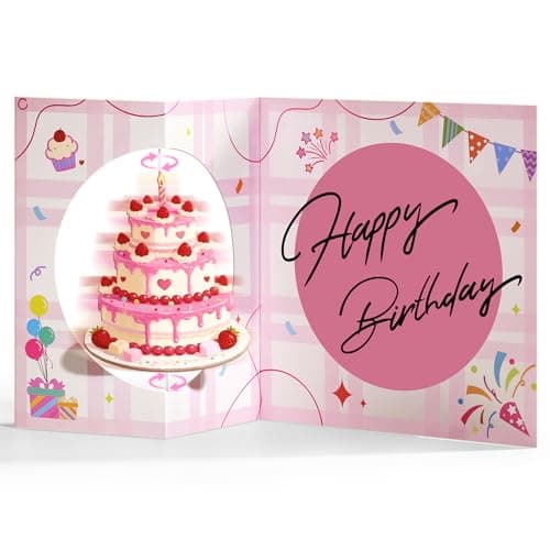Targonixus Happy Birthday Cards for Women Girls Funny Birthday Cards Rotating Cake Card with Envelope and Sealing Sticker, Birthday Gift for Her