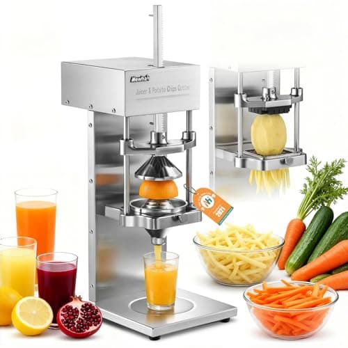 Newhai Electric 2 in 1 Commercial French Fry Cutter & Juicer, Heavy Duty Automatic Potato Cutter & Orange Lemon Juicer, 304 Stainless Steel with 3 Dicer Blade 110volt