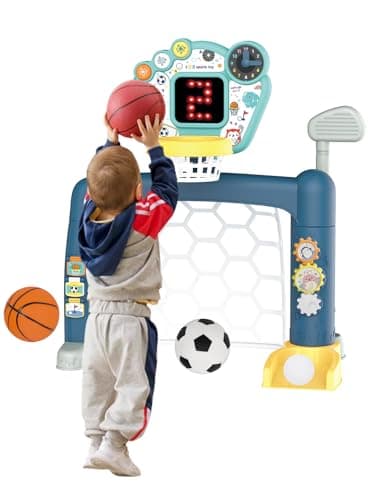 Custer's Night Toddler Basketball Hoop 3-in-1 with LED Scoreboard & Music – Adjustable Height Basketball & Soccer Goal for Indoor/Outdoor Use | Educational Sports Gift for 1-3 Year Old Boy Girl