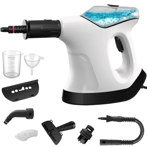 Handheld Steam Cleaner for Home, 10S Immediate Heat Hand Held Steam Cleaner, with Visualized Large Water Tank & 9 PCS Accessories & Safety Lock, for Kitchen,Couch,Floor,Window,Car (WHITE+BLACK)