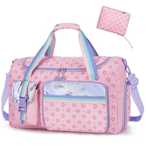 WOOMADA Travel Duffle Bag, Weekend Bag with Wet Pocket & Trolley Sleeve, Gym Dance Bag With Shoe Compartment(Star Pink)