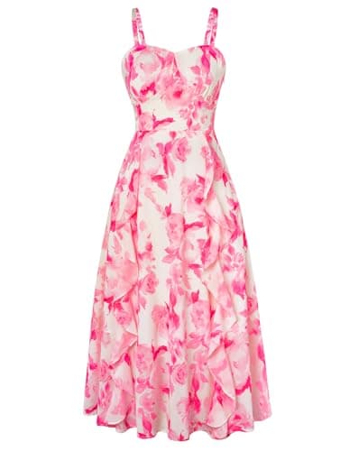 Belle Poque Cottagecore Dress Chiffon Ruffle Trim Sleeveless Summer Floral Dresses for Women 2025 Pink Tie Dye M