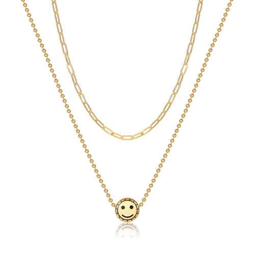 KISSKIKO Layered Choker Necklace for Women | Stainless Steel 18K Gold Plated Colorfast Chain | Collarbone Chain Necklace for Women to Bring Good Luck