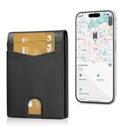 Auskang Smart Wallet For Men with Tracker, Best Gift for Men Wallet, Works with Apple Find My, RFID Blocking, Credit Card Holder, Not For Android, Black (No pattern)