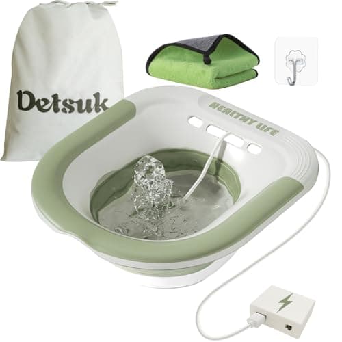 Electric Sitz Bath for Hemorrhoids & Postpartum Care – Foldable Sitz Bath with Stronger Flushing Power | Fits Most Toilets | Includes Storage Bag, Hook & Towel | 4-Battery Powered for Enhanced Relief