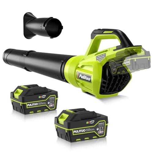 PULITUO Leaf Blower Cordless, 500CFM/ 125MPH Lightweight Cordless Blower with 2X 4.0 Batteries and Fast Charger, Variable Speed Battery Leaf Blowers for Lawn Care, Leaves, Grass, Patio, Yard