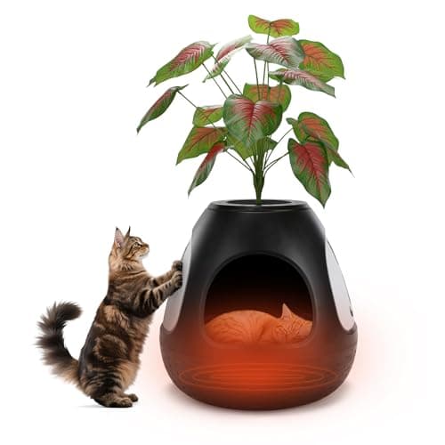 Copod8 Cat Bed Heated Pet Cave 4-in-1 Kitty Warming House Condo with Replaceable Scratching Board, Heating Pad and Air Purifier for Indoor Cats Rabbits Guinea Pigs Small Dogs (Black)