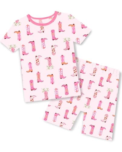 babee Reshinee Bamboo Viscose Toddler Cowgirl Girls Kids Pajamas Short Sleeve Summer Cool Snug fit Pjs 6-7Y 2pcs