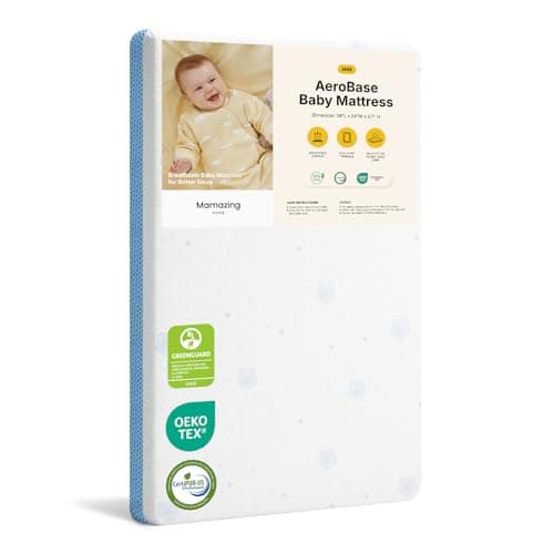 MAMAZING Aerobase Mini Crib Mattress 38" L x 24" W, 2-Stage Breathable Mattress, Non-Toxic, Waterproof Sleep Surface, Machine-Washable Outer Cover for Easy Care, Fits Mini Size & Portable Crib