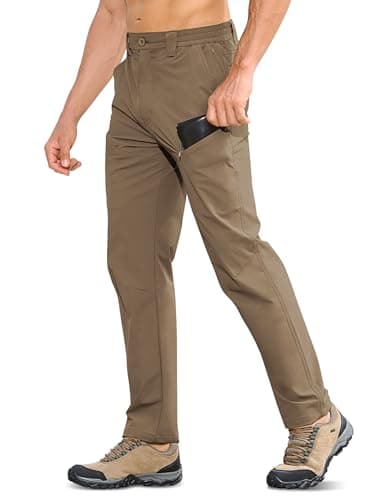 MOURCE Hiking Pants Men Lightweight Quick-Dry - Water Resistant Travel Pants for Men Zipper Pockets, MudKhaki 32L