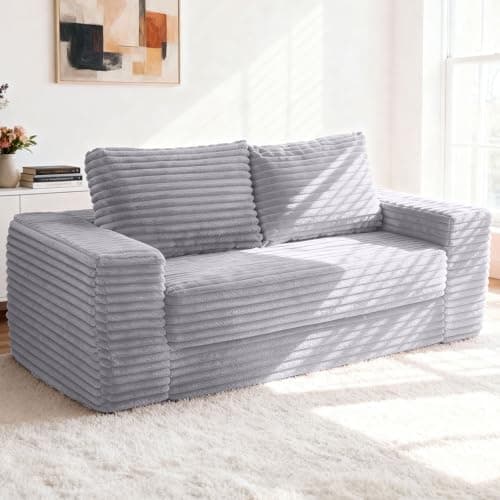 Kasunpul 62" Convertible Sofa Bed, 4 in 1 Folding Couch Bed with Corduroy Fabric & 2 Pillows, Pull Out Floor Couch for Living Room, Bedroom, Apartment (Light Grey)