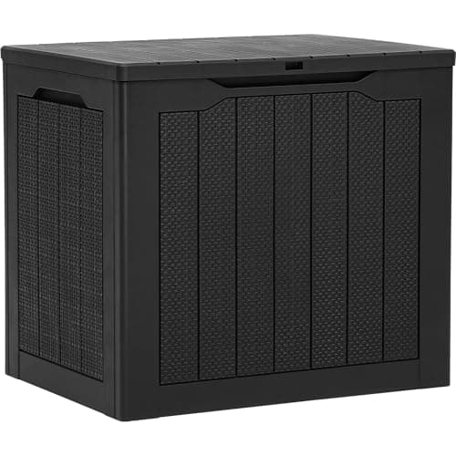 YITAHOME 30 Gallon Outdoor Storage Box, Small Water Resistant Resin Deck Box, Indoor Outdoor Lockable Rattan Storage Container for Patio, Garden, Cushions, Tools, Equipment (Black)