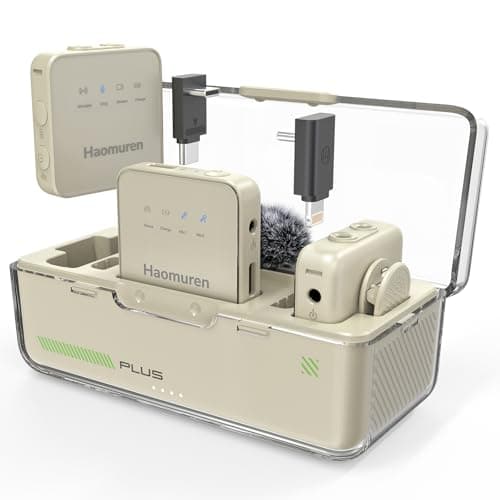 Haomuren Wireless Lavalier Microphone 2 Pack,Clip on Lapel Mic for iPhone,Android,Camera,iPad,Tablet,PC,Noise Cancel,Echo,Camera Mic for Video Recording,Stream,Vlogs(Apricot)