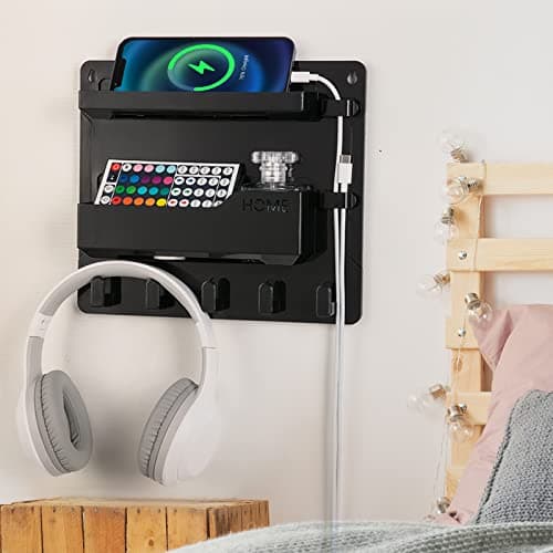 YONGAIJIA Bedside Wall Mount Shelf, Adhesive Bedside Organizer for Remote、Phone、Glasses. Bedside Accessories Storage suitable for College Dorm 、bunk bed 、 Bedroom、Rv(Black)