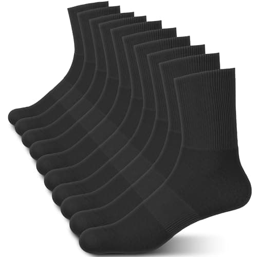 10 Pairs Black Crew Socks for Men (Size 6-11) – Breathable Black Crew Socks for Women (Size 6-11) with Extra Heel Padding, 5.9” Height – Cotton Blend with Polyester & Spandex for Comfort & Elasticity