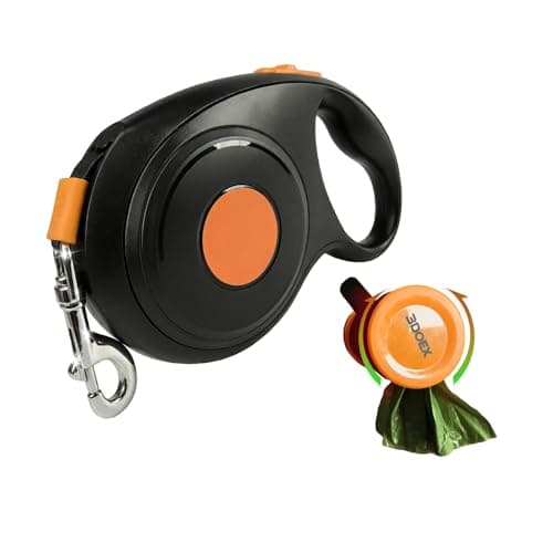 Retractable Dog Leash 26FT for Medium & Large Dogs, Sturdy Heavy-Duty Nylon Tape with Secure Locking Carabiner & Poop Bag Holder, Smooth One-Hand Control, Anti-Slip Handle, Tangle-Free Design (Black)