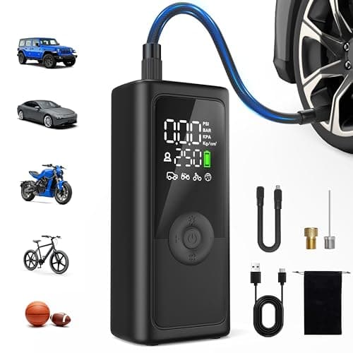 Tire Inflator Portable Air Compressor, 150PSI Cordless Car Tire Pump, Auto-Off & 3 LED Light, 10000mAh Battery Powered Air Pump for Car, Motorcycle, Bike, Balls & More