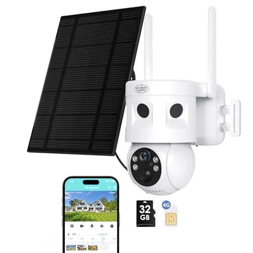 4G LTE Cellular Security Camera 180°Automatic Intrusion Detection and 360°Panoramic View Home and Outdoor Security Camera with Solar Panel, 2K Video Illumination at Night-4G-New