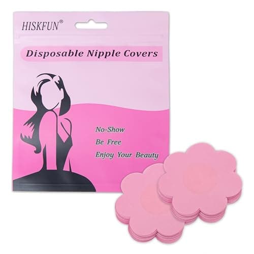 HISKFUN 40 Pieces Nipple Covers For Women Disposable No-Show Pasties Satin Breast Petals Stickers(Pink)