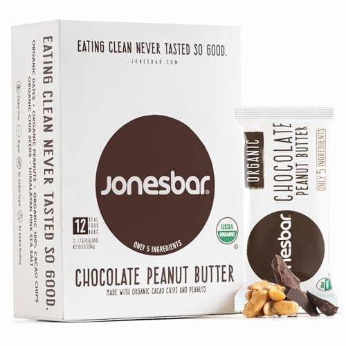 JONESBAR Organic Plant Based Protein Bars | Chocolate Peanut Butter | Fruit & Nut Bar, Kosher, Gluten Free, Breakfast Bars, School Snacks, Vegan Snack & Healthy Snacks for Adults and Kids (12 Bars)