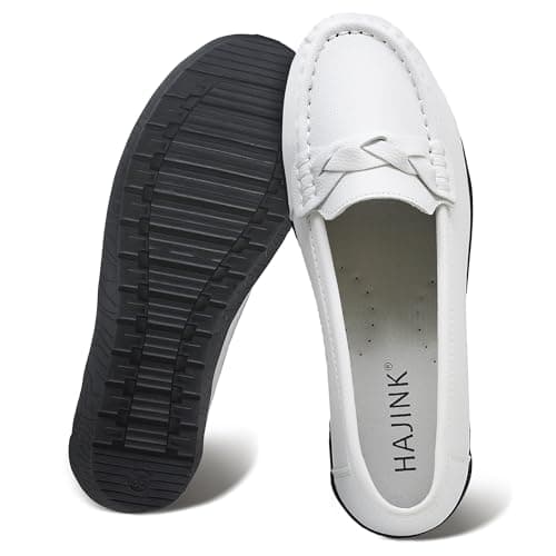 HAJINK Women Loafers Flexible Breathable Slip-On Comfortable Sole Ladies Shoes for Walking (White,9.5)