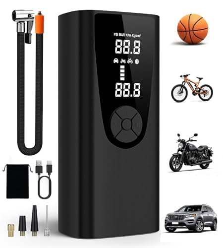 Tire Inflator Portable Air Compressor-Car Tire Air Pump Portable-180PSI Cordless Electric 3X Fast Inflation, Tire Inflator with Gauge, LED, for Bike, Motorcycle, Ball