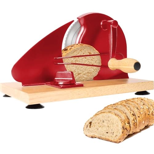 Manual Bread Slicer for Homemade Bread,Even Slicing Thickness-Adjustable Slices,Sourdough Slicer with Scale Lines&SuperStrong SuctionCup Fixation (Red-Guide)