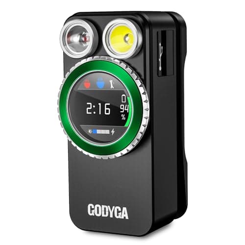 Godyga 2-in-1 Small Flashlight with White & Red Light, Golf Score Counter, 500 Lumens IPX6 Waterproof Rechargeable Magnetic Clip-on Light with Smart Screen for Golf, Camping, Cycling, Emergency