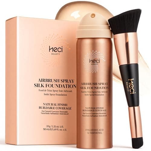 HECI BEAUTY Airbrush Foundation for Mature Skin, Silk Spray & Kabuki Brush Set, Flawless Finish, Anti-Aging Formula for Smooth Radiant Skin, Long Wear Lightweight Makeup,110 Light, 1.69 fl oz