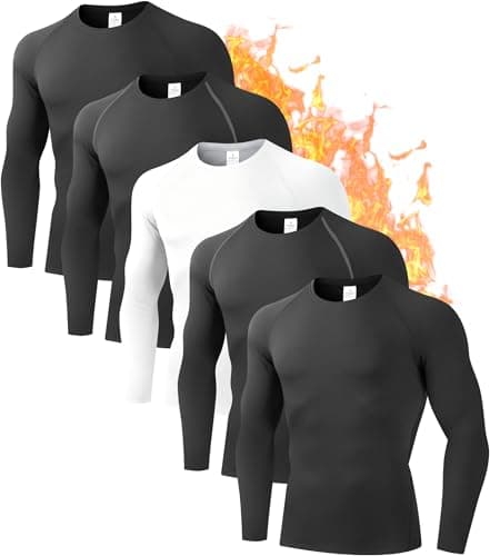CYPER SUN Men‘s Thermal Compression Shirts 5 Pack Fleece Lined Base Layer for Cold Weather, Winter Workouts & Outdoor Activities Large