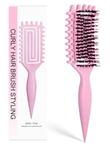 Inpoipsor Curly Hair Brush, Curl Defining Brush for Women and Men, Effortless Detangling and Shaping for Curls, Waves and Coils, Reduces Pulling, Smooth Results (Pink)