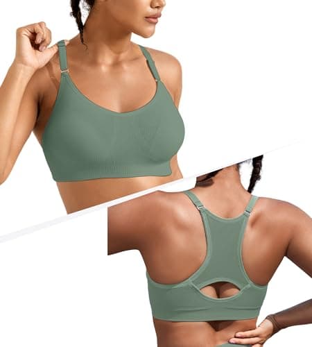 ULTREAGLE Womens Comfortable Sports Bra - Racerback Light Support Padded Yoga Bra Adjustable Spaghetti Strap Workout Bra Tops, Green, S