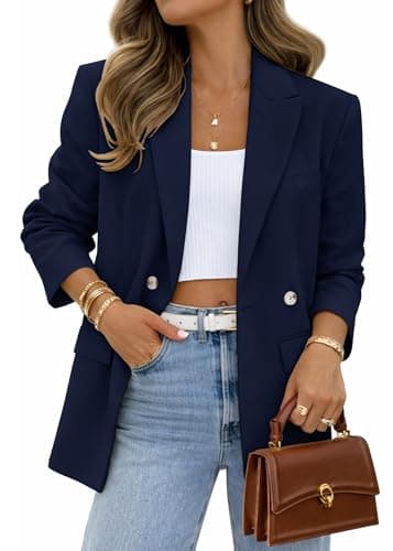 Lazysmile Blazers for Women Business Casual Long Sleeve Lapel Open Front Suit Jacket Office Work Clothes with Pockets Navy