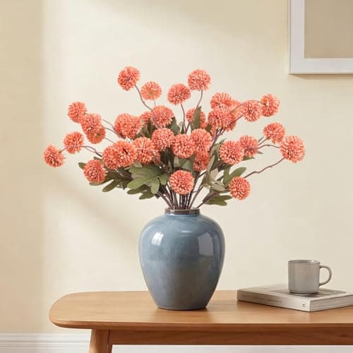 MERRI GLOW 6Pcs Spring Flowers Artificial Fake Flowers Bulbs Silk Faux Chrysanthemums Flores for Indoor Outdoor DIY Bouquets Wedding Centerpieces Home Decoration