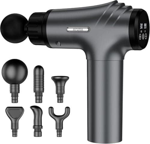 AYURA Massage Gun Deep Tissue, Muscle Massager Gun for Pain Relief, Percussion Massage Gun with 30 Speeds & 6 Heads, Portable Handheld Back Massage Gun for Athlets Men Women (Grey)