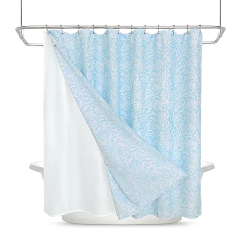 Drifted Root Coastal Loft Series Matelassé Jacquard Shower Curtain, Soft Touch, Metal Hooks, Detachable Liner & Weighted Magnets, Water-Repellent Bath Curtain (Ocean Mist Blue, 72"W x 84"L(Pack of 1))