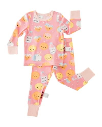 aqpa Two-Piece Pajama Set for Boys & Girls, Bamboo Viscose Pajama Set for Toddlers (US, Age, 12 Months, Pink Cookies)