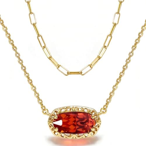 Anranyo Birthstone Necklace for Women, Oval Cut Garnet Paperclip Stackable Necklaces, 18K Gold Plated Dainty Red Cubic Zirconia Pendant Necklace,Non Tarnish, Birthday Mothers Day Gifts for Wife