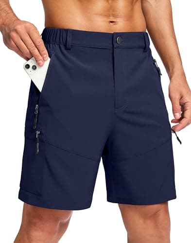 Pudolla Men's Hiking Cargo Shorts Lightweight 7" Travel Casual Shorts for Men Golf Work Outdoor with 5 Zipper Pockets(Navy X-Large)